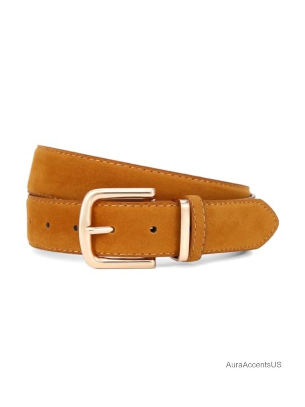 Women Suede Faux Leather Chunky Waist Belt with Gold Buckle for Jeans & Dresses